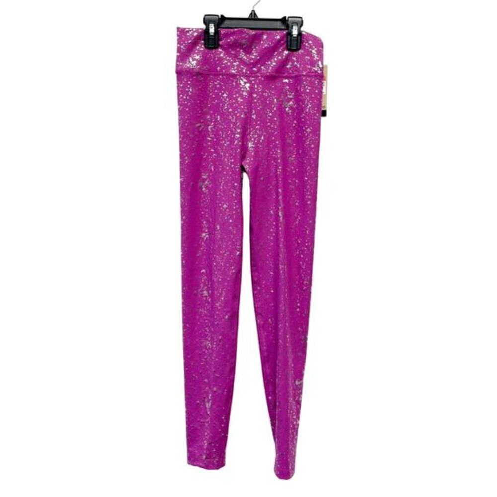 Nike Girls One High Rise Dri-Fit Leggings Hot Fuchsia Purple Metallic Size Large